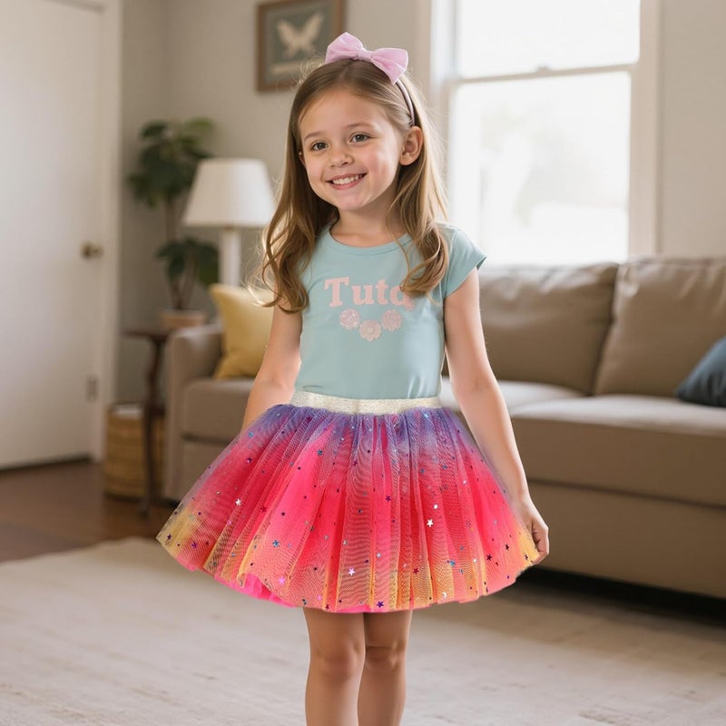 Revkokmx Girls Layered Rainbow Tutu Skirt Dance Dress Ruffle Tiered Clubwear - Image 3